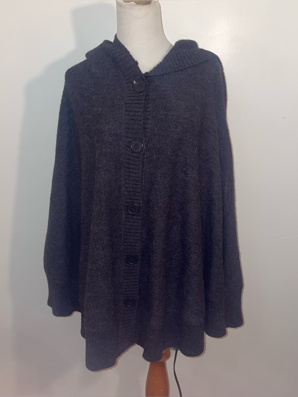 Cozy Dark Gray Hooded Button-Front Women's Sweater Elena Solano